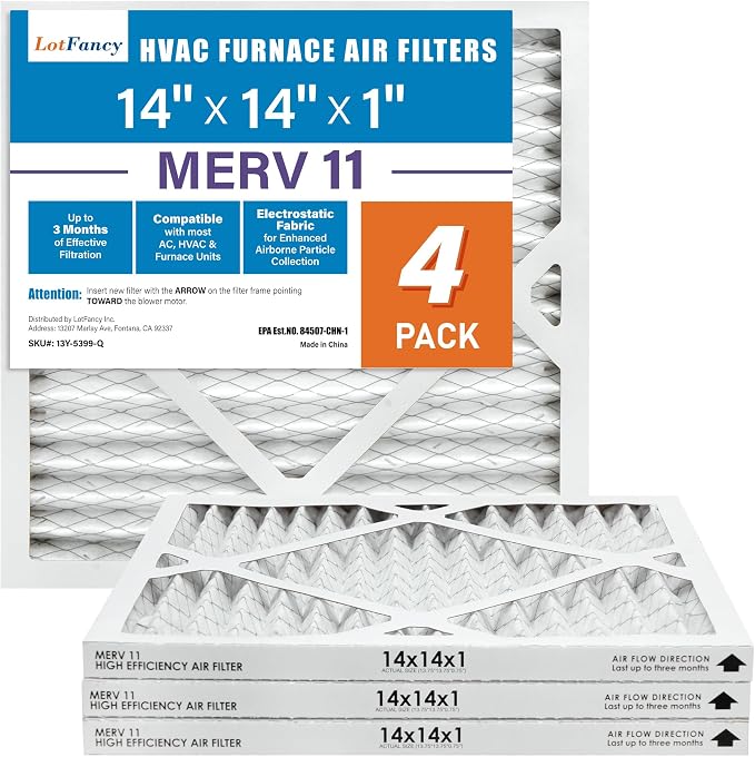 LotFancy 14x14x1 Air Filter MERV 11 4-Pack, Electrostatic Pleated AC Furnace by LotFancy