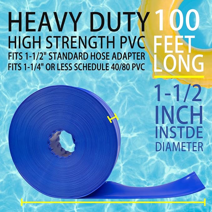 Poolvio 1-1/2" x 100' Professional Blue Backwash Hose - Image 6