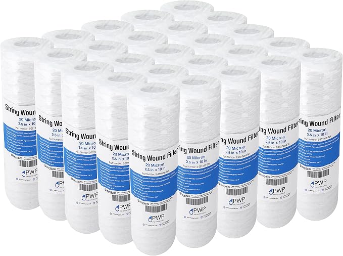 Sediment String Wound Water Filter Cartridge Standard 2.5x10" 20 Micron 25 Pack - Image 3