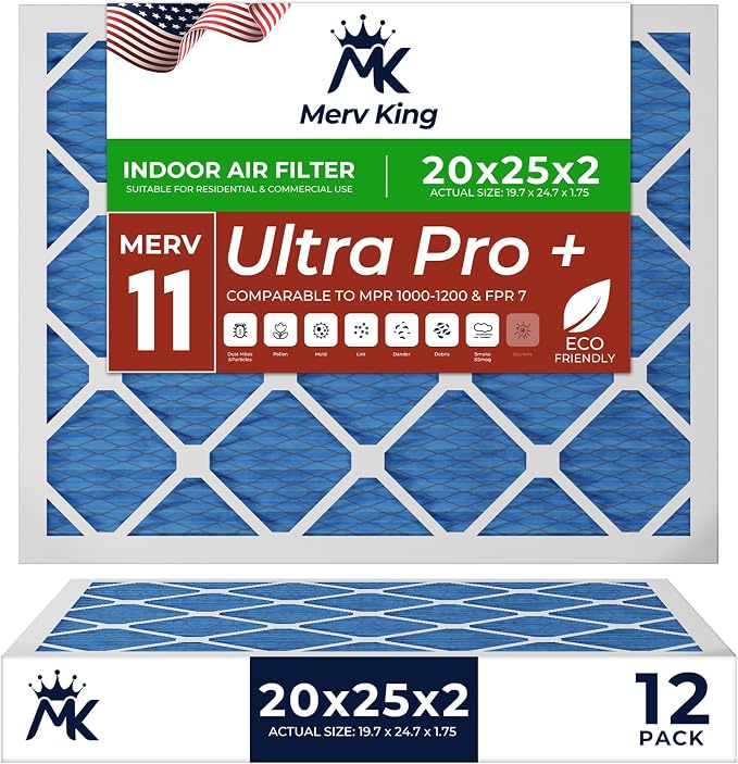 MervKing 20x25x2 Air Filter Actual Size: 19.7" x 24.7" x 1.75" MERV 11 MPR by MervKing