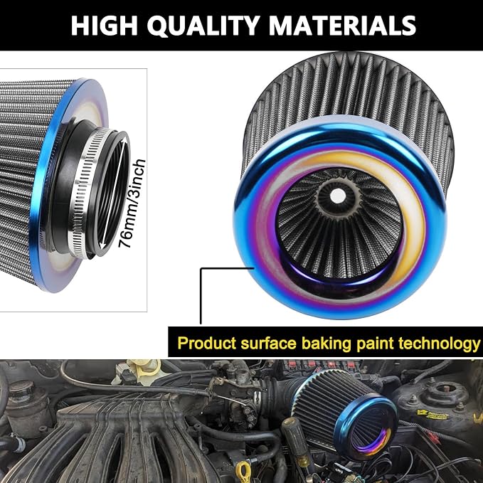Cold Air Intake Filter, High Performance, Washable Filter, Clamp-On Replacement - Image 3