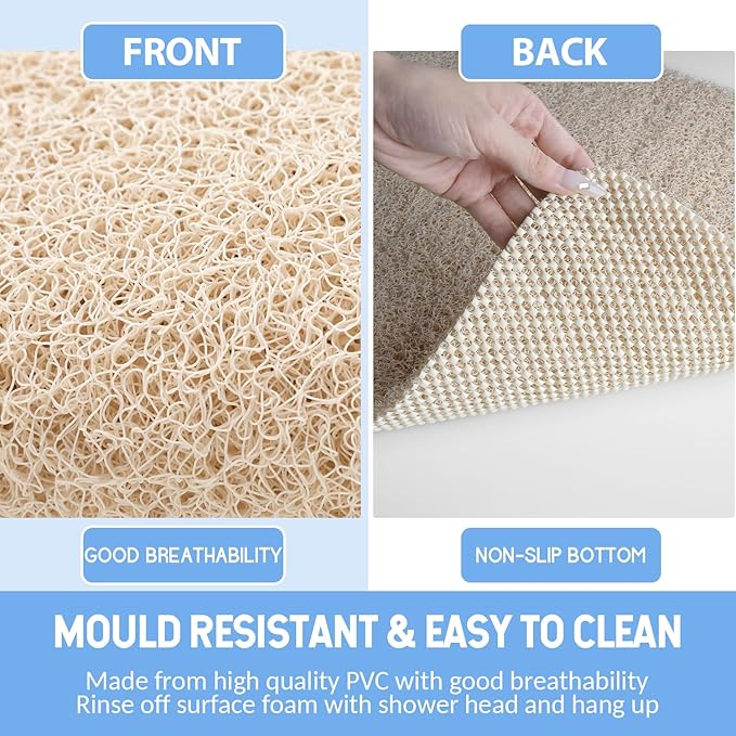 Non-Slip Bathtub Mat, Anti Slip Shower Mat, Fast Drying Bathtub Mats, Foot Scrubber Mat, Anti Slip Mat for Tub, Floor, Bathroom, Kitchen, Home, Hotel (Beige 71"×24")