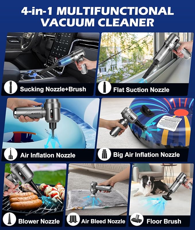 WADEO Car Vacuum Portable Cordless 18000PA, 4-in-1 Handheld Vacuum Cleaner and - Image 4
