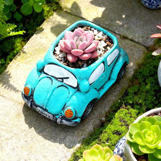 Cute Light-Blue Car Succulent Planter Pot, Flower Pots Succulent Plants - Image 2