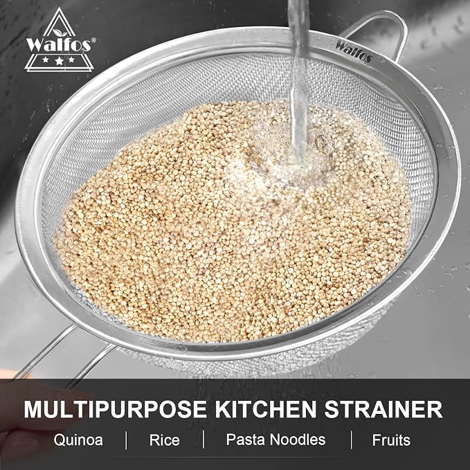 Walfos 6.3 Inch Fine Mesh Strainer, Premium Stainless Steel Sieve and Sifter - Image 7