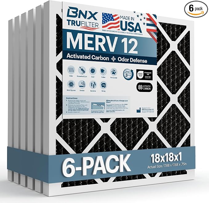 BNX TruFilter 18x18x1 MERV 12 Odor Defense AC Furnace Air Filter by BNX