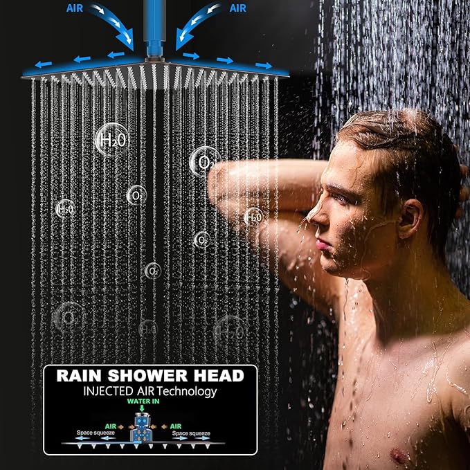Temperature Display Oil Rubbed Bronze Shower System, Push Button Shower Faucet with Handheld Spray, Ceiling Mount 12 Inch and 8 Inch Wall Mount Shower Head, 6 PCS Body Jet