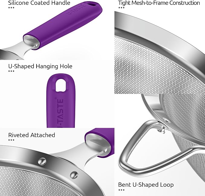 U-Taste Small Fine Mesh Strainer: 18/8 Stainless Steel 3.35in 30 Mesh Kitchen - Image 6
