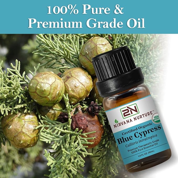 Blue Cypress Essential Oil USDA Certified Organic, 100% Pure Natural Premium Grade, Undiluted