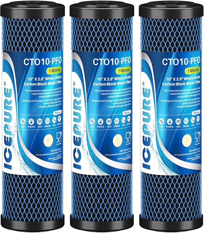 ICEPURE 1 Micron 10" x 2.5" Whole House PFOA/PFOS Carbon Water Filter Cartridge by ICEPURE