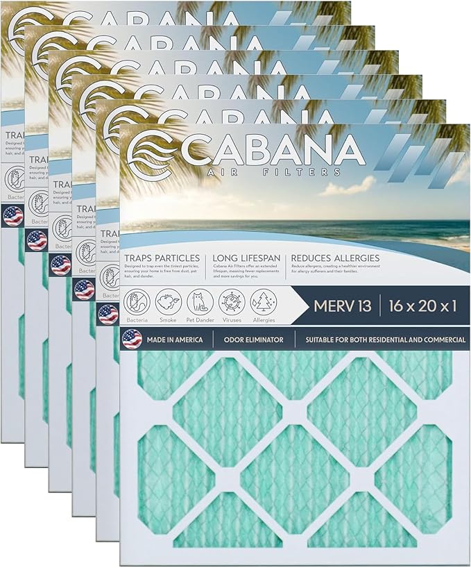 Cabana Filters 6-Pack 16x20x1 MERV 13 AC Furnace Air Filter by CabanaAirFilters