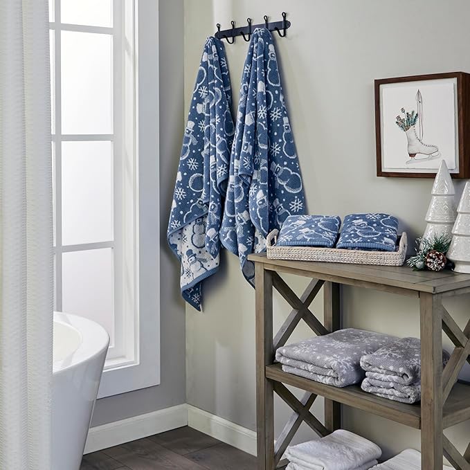 SKL Home Christmas/Winter Top Hat Snowmen Bath Towel, Blue