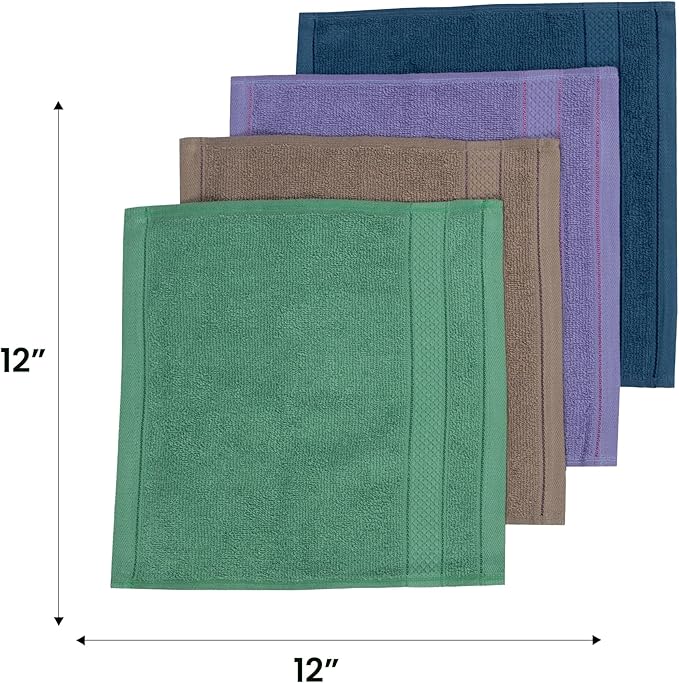 Casa Lino Face Towels & Body Wash Cloths for Showering - 100% Cotton Wash Cloths for Bathroom - Highly Absorbent & Quick Drying Washcloth Set - Cotton Washcloths 24 Pack (12" x 12") - (Multicolor II)