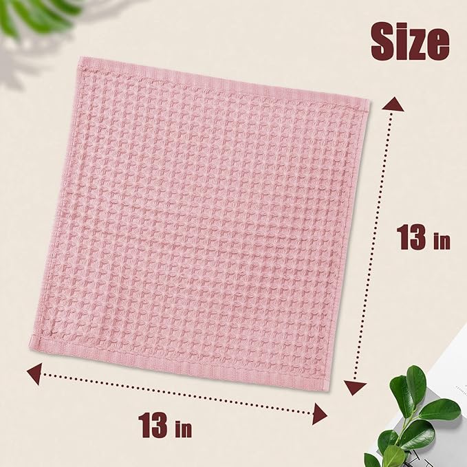 Cleanbear Waffle Wash Cloths Set of 12, Cotton Washcloths for Body and Face, 13” x 13”, 6 Assorted Colors