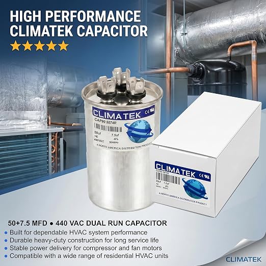 ClimaTek 50 + 7.5 MFD 370/440 Volt Dual Run Capacitor CAP99-5074R | 50/7.5 | VAC - Image 2