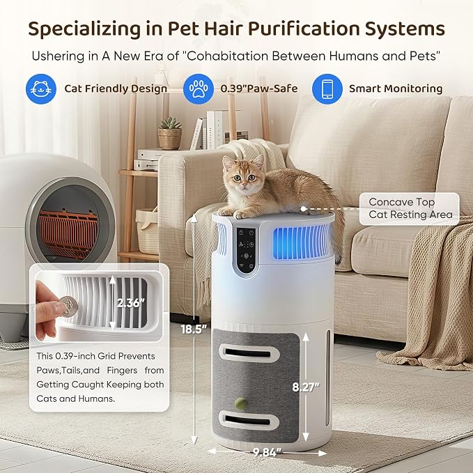 Greesum Pet Air Purifier for Cats, 320m³/h CADR Smart Air Cleaner - Image 3