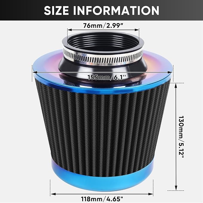 Universal Cold Air Intake Filter Clamp-On Replacement Air Filter Flange - Image 2