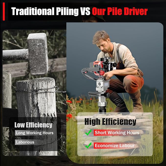 Gas Powered T-Post Driver, 900W 32.7CC T Post Pounder Driver Heavy Duty Gasoline - Image 9
