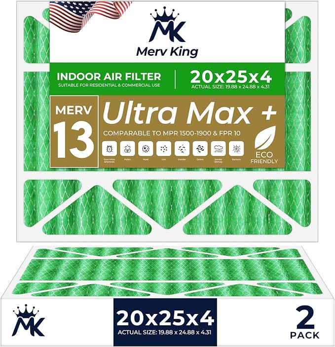 MervKing 20x25x4 Air Filter Actual Size: 19.88" x 24.88" x 4.31" MERV 13 MPR by MervKing