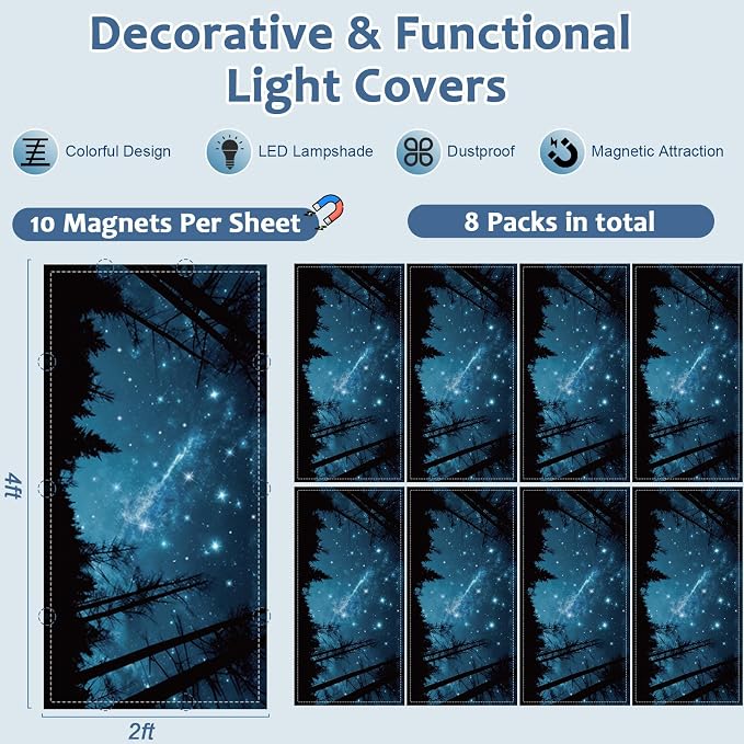 8PCS Fluorescent Light Cover, 4x2 Feet Magnetic Light Cover Fluorescent Lights - Image 2
