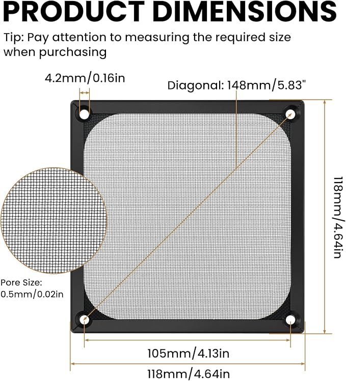 4 Pcs Computer Fan Filter Grills, 120mm Aluminum Frame Stainless Steel Mesh - Image 2