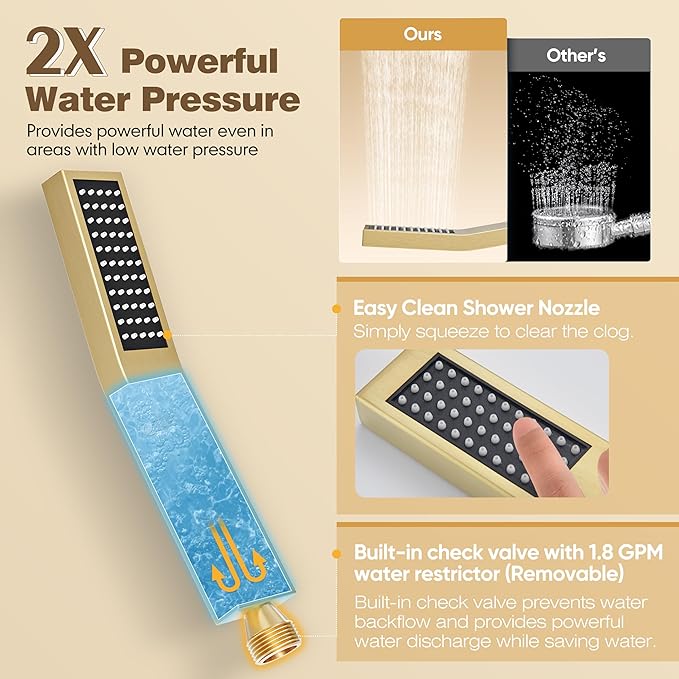 Shower System with Tub Spout, All Metal Tub Shower Faucet Set with 12-Inch Rain Shower Head and Handheld Spray combo, Wall Mounted Shower Combo Set with shower valve and Trim kit,Brushed Gold