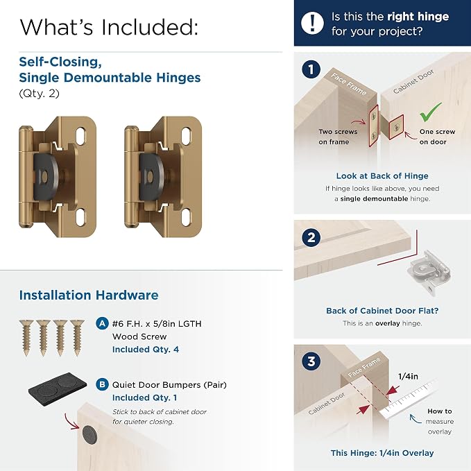 Amerock BPR8715CZ | Cabinet Hinge | 1/4 inch Overlay Single Demountable | - Image 3