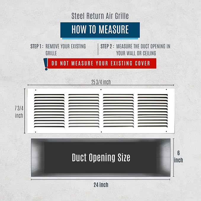 Fits 24x6 Duct Opening | Steel Return Air Grille by Handua | Vent Cover Grill - Image 2