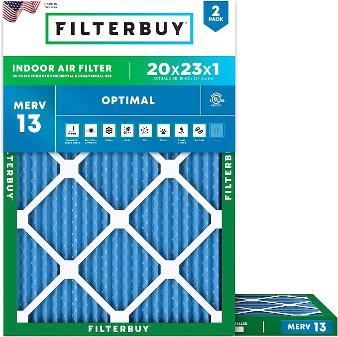 Filterbuy 20x23x1 Air Filter MERV 13 Optimal Smoke & Allergy Defense, by Filterbuy