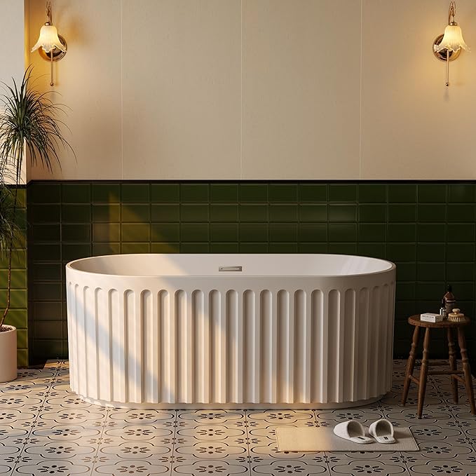 59"Acrylic Freestanding Bathtub, Modern Soaking Tub with Matte Drain and Overflow, Ergonomic Deep Design, Double-Walled Insulation, CUPC Certified, Easy Clean, Slip-Resistant