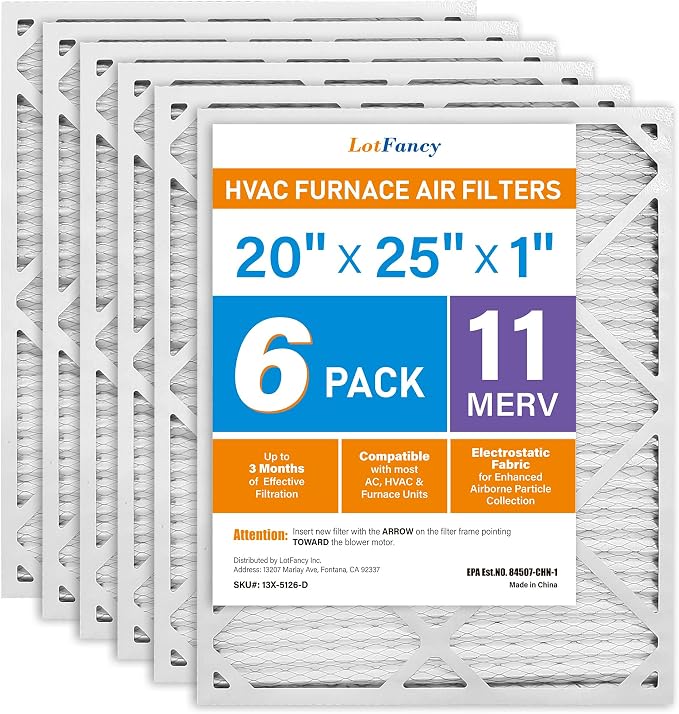 LotFancy 20x25x1 Air Filter MERV 11 6-Pack, Electrostatic Pleated AC Furnace by LotFancy
