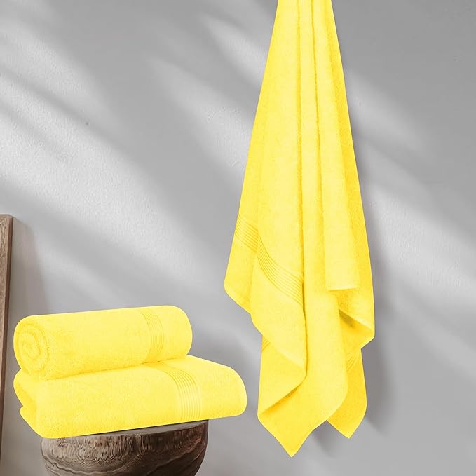 Elvana Home Cotton 2 Pack Oversized Bath Towel Set 28x55 inches, Large Bath Towels, Ultra Absorbant Compact Quickdry & Lightweight Towel, Ideal for Gym Travel Camp Pool - Yellow