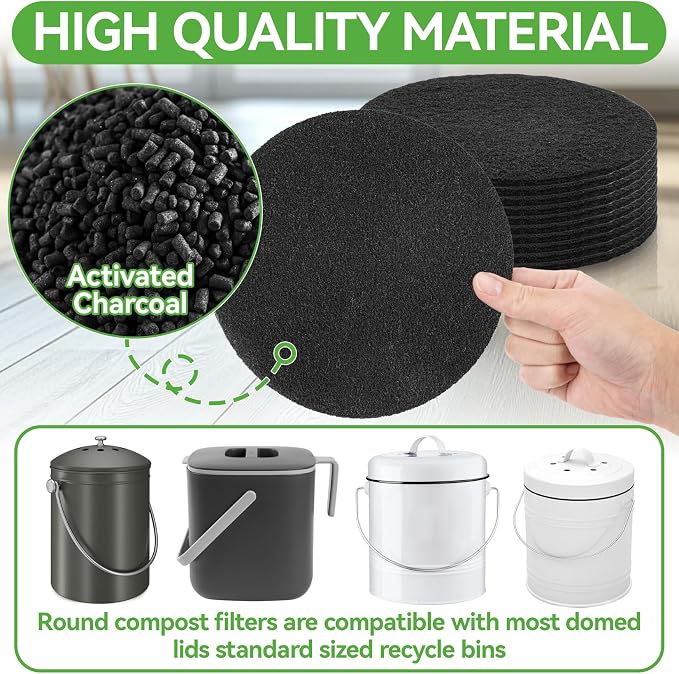 10PCS Compost Bin Charcoal Filters- 6.7inch Activated Carbon Filters，Round - Image 6