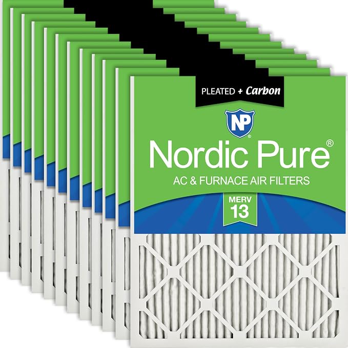 Nordic Pure 16x20x1 Pleated Air Filters MERV 13 Plus Carbon 12 Pack by NordicPure