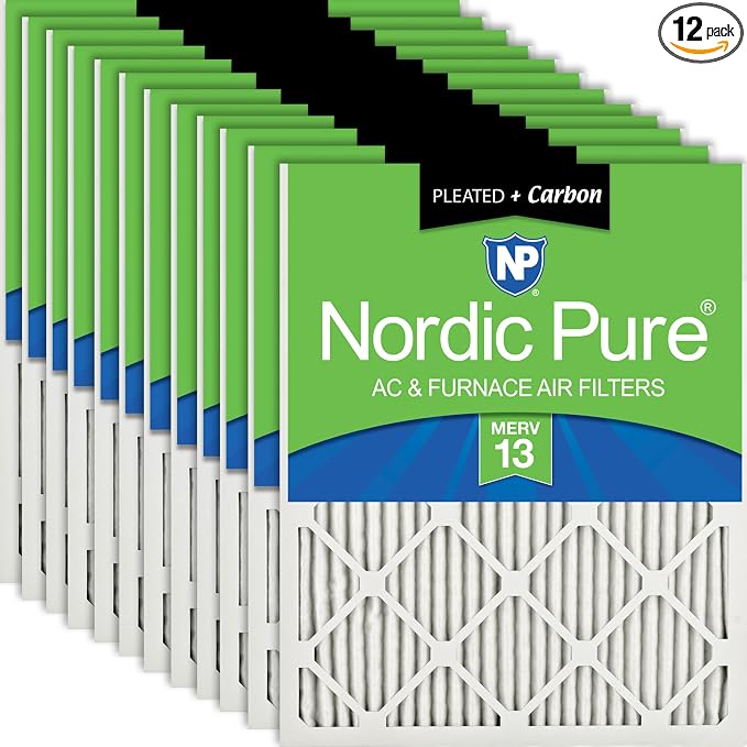 Nordic Pure 18x25x1 Pleated Air Filters MERV 13 Plus Carbon 12 Pack by NordicPure