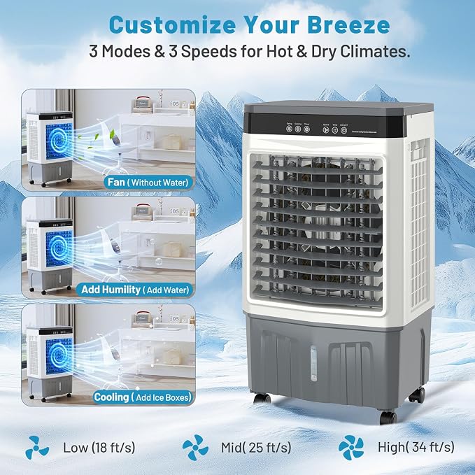 Auertech 5.3 Gal Swamp Cooler, 1800 CFM Windowless Portable Air Conditioner - Image 2