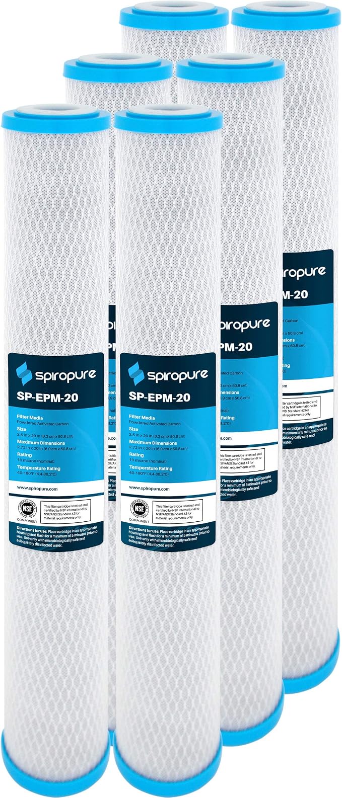 SpiroPure 20x2.5 10 Micron Carbon Block Water Filter EPM-20 CB-25-2010 by SpiroPure