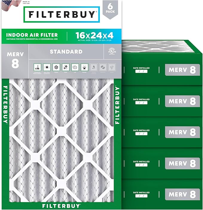 Filterbuy 16x24x4 Air Filter MERV 8 Essential Dust & Allergy Defense, by Filterbuy