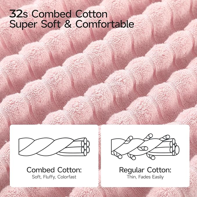 REDKISS 2Pack Large Bath Towels 31×63 inches, 100% Cotton, Super Soft and Absorbent, Quick-Dry Towels, Perfect for Bathroom,Plush Shower Towels-Pink
