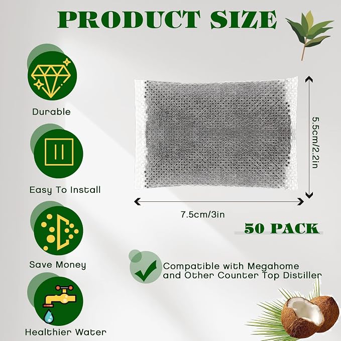 Weewooday 50 Pcs Activated Charcoal Distiller Water Filters, Coconut Shell - Image 2
