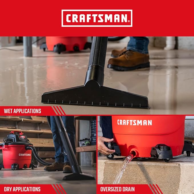 CRAFTSMAN CMXEVBE18695 16 Gallon 6.5 Peak HP Wet Dry Vac, Heavy-Duty Shop - Image 4