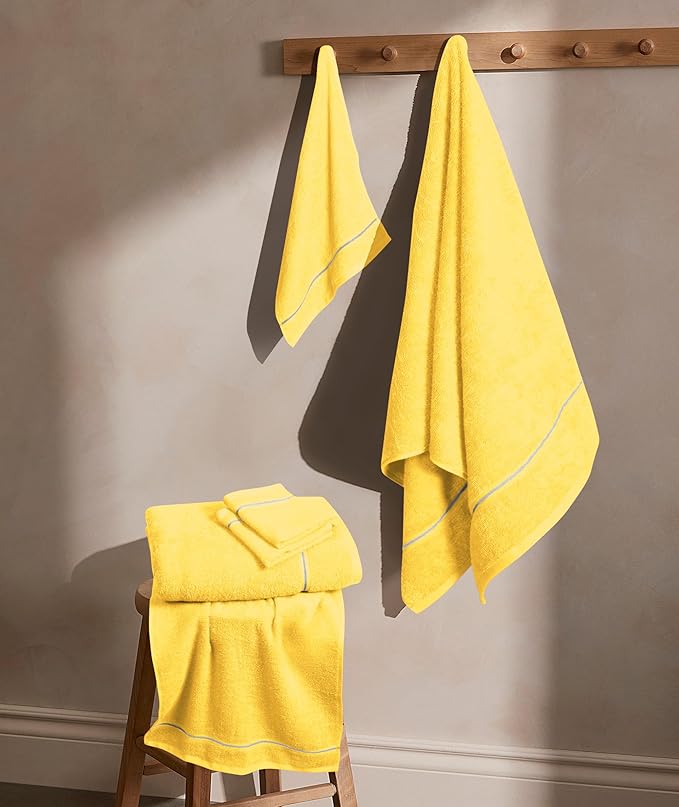 MyOwn Ultra Soft 6 Pack Cotton Towel Set, Contains 2 Bath Towels 28x55 inch, 2 Hand Towels 16x24 inch & 2 Wash Coths 12x12 inch, Ideal Everyday use, Compact & Lightweight - Lime Yellow