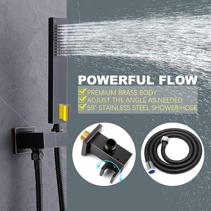 Shower System Oil Rubbed Bronze Shower Faucet Set 12 Inch Wall Mounted Full Body Rain Shower System with Body Jets, Handheld Spray, Digital Temperature Display Shower Valve
