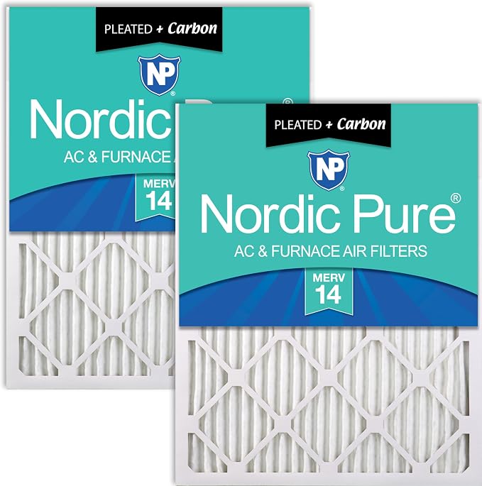 Nordic Pure 16x25x1 Pleated Air Filters MERV 14 Plus Carbon 2 Pack by NordicPure