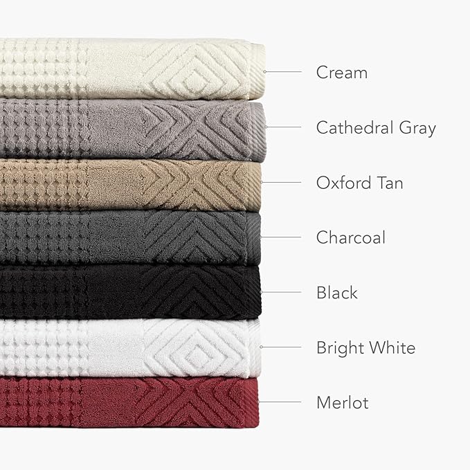Texere 100% Organic Cotton Diamond Jacquard 700 GSM Luxury Bath Towel Sets - Ultra Soft and Absorbent Hotel and Spa Quality (Diamond, Oxford Tan, 4 Bath Towels)