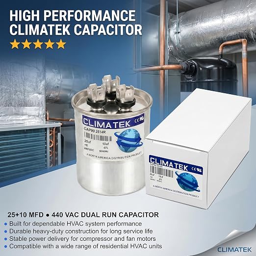ClimaTek 25 + 10 MFD 370/440 Volt Run Capacitor CAP99-2514R | 25/10 VAC | - Image 2