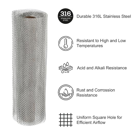 PATIKIL 40" L x 10" W Woven Wire Mesh, 10 Mesh 316L Stainless Steel Air Vent - Image 3