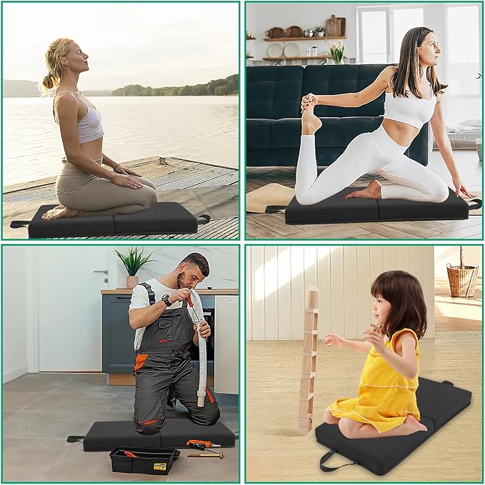 Garden Kneeling Pad, Memory Foam Knee Cushions for Gardening, Extra Thick Knee Pad, Water Resistant Prayer Pillow for Work, Yoga, Physical Therapy(Black)