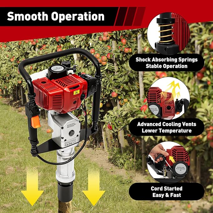 Gas Powered T-Post Driver, 1900W 52CC T Post Pounder Driver Heavy Duty Gasoline - Image 5