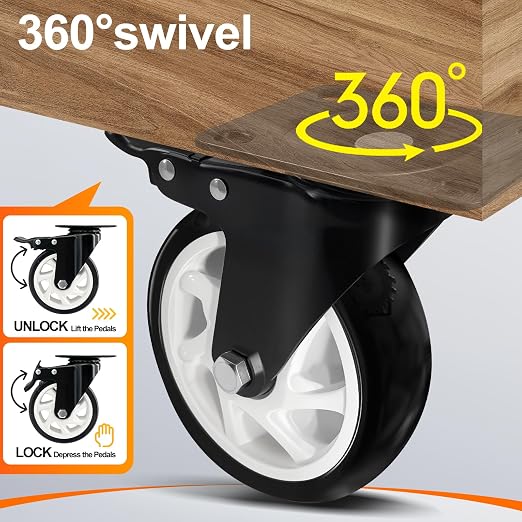 5 Inch Heavy Duty Caster Set of 4, Swivel Plate Castor Wheels - Image 5